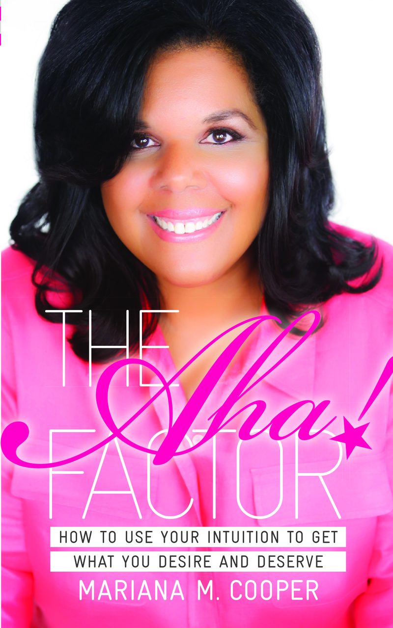 The Aha! Factor book cover — Mari in bright pink with the title in script lettering